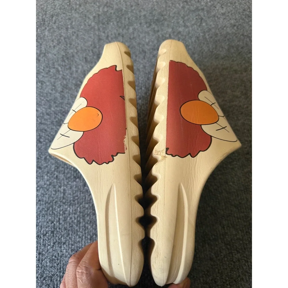 Men's Beige KAWS Graphic Slide Sandals Foam Upper Comfort Slip-On 7.5/8